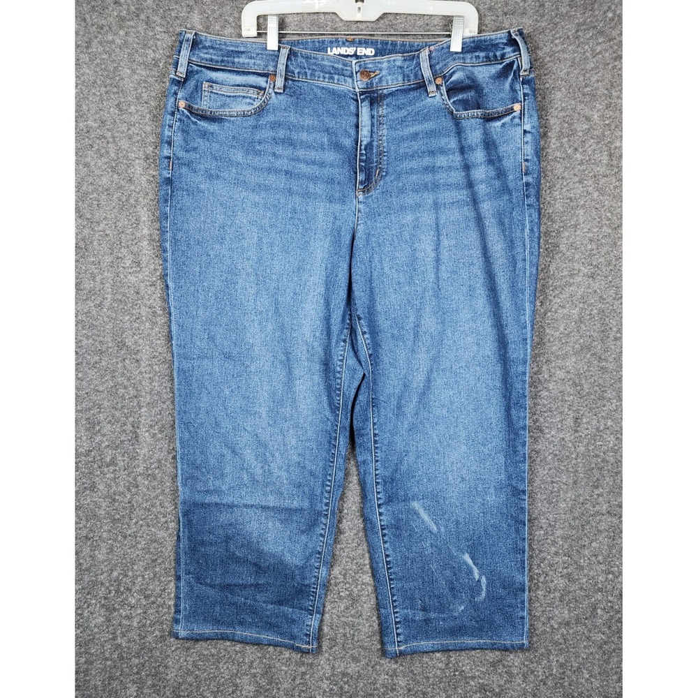 Lands End Jeans Womens 20W Blue Sustainable Straight High Rise Denim